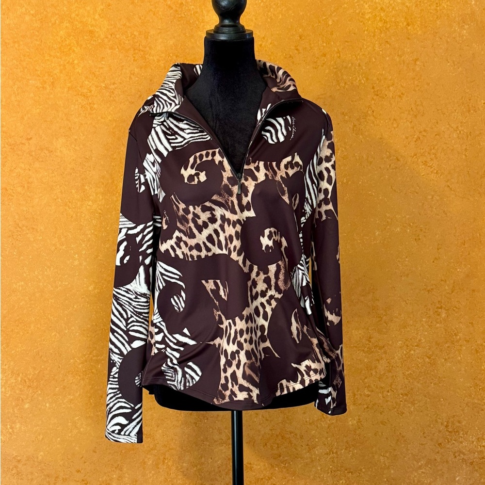 Chico's Black and Brown Animal Print Pullover